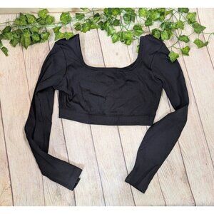 Year Of Ours BLACK Long Sleeve Ribbed Cropped Cut Out Workout Top Size M